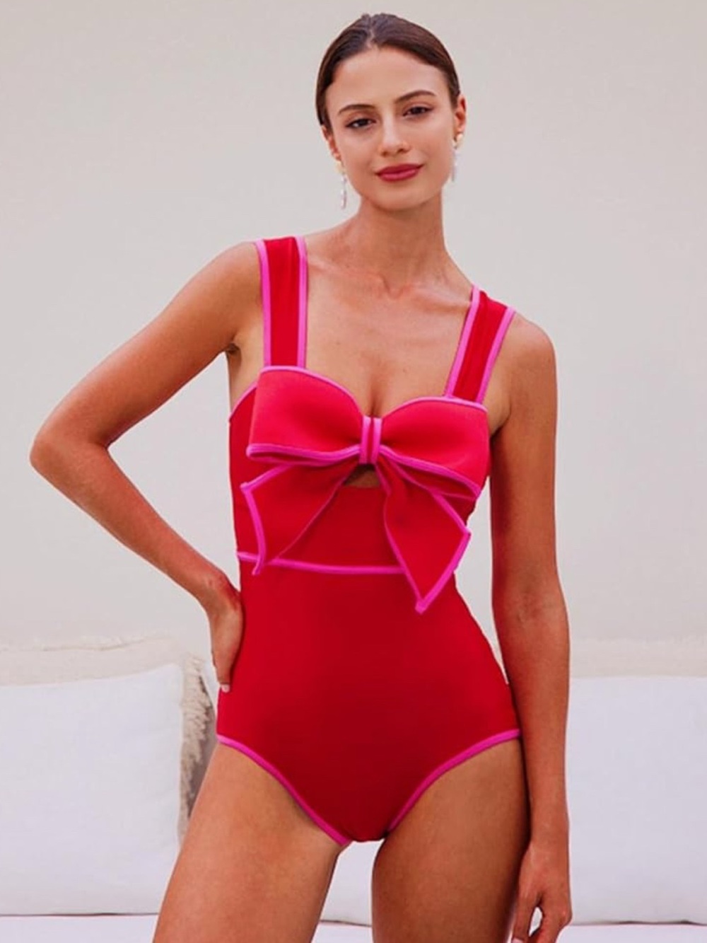 Barbiecore Pink Bow One Piece Swimsuit | Coquette Beach Vacation Swimwear